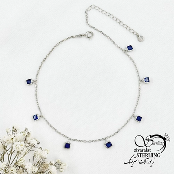 پابند نقره مربع نگین آبی عیار925 کد 18509