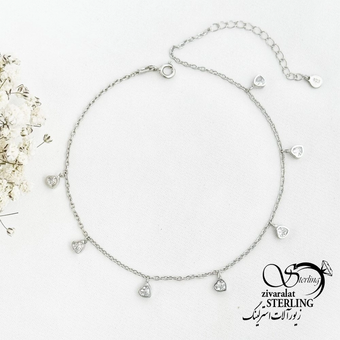 پابند نقره نگین قلبی عیار 925 کد 18517