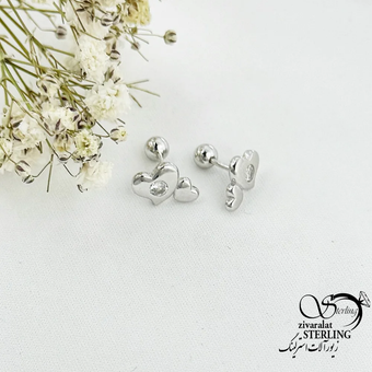 پیرسینگ نقره گوش قلب دوتایی عیار925 کد 18674