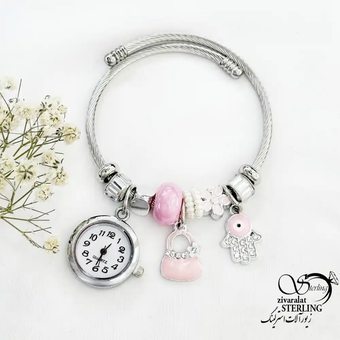 دستبند پاندورا (النگویی) ساعت دار با آویز فانتزی کد 18721