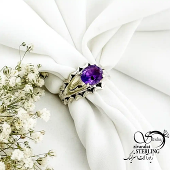 انگشتر نقره دست ساز با سنگ آماتیس کد 19133