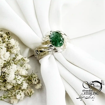 انگشتر نقره ایتالیا کار دست با سنگ زمرد کد 19134