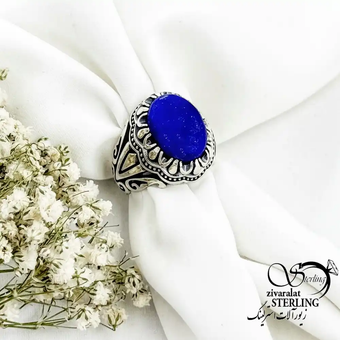 انگشتر نقره ایتالیایی سنگ لاجورد کد 19183