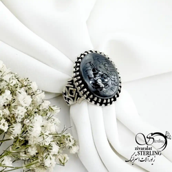 انگشتر نقره رکاب طرح دار با سنگ حدید 7جلاله کد 19184