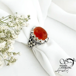 انگشتر مردانه نقره با سنگ عقیق رکاب طرح دار کد 19224