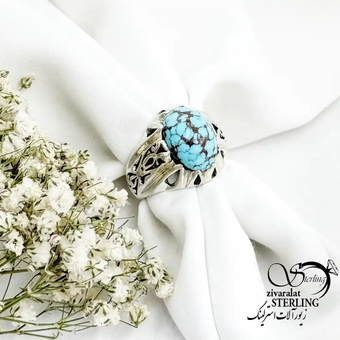 انگشتر نقره سنگ فیروزه نقره ایتالیا 925 عیار کد 19227