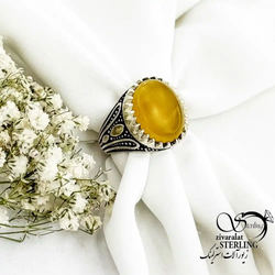 انگشتر نقره رکاب طرح دار سنگ عقیق (شرف الشمس) کد 19249