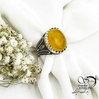 انگشتر نقره رکاب طرح دار سنگ عقیق (شرف الشمس) کد 19249