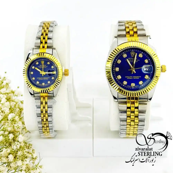 ساعت مردانه رولکس دورنگ دیت جاست صفحه آبی کد 19289