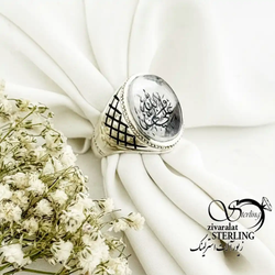 انگشتر نقره سنگ درنجف پشت بسته با ذکر علی ولی الله کد 19395