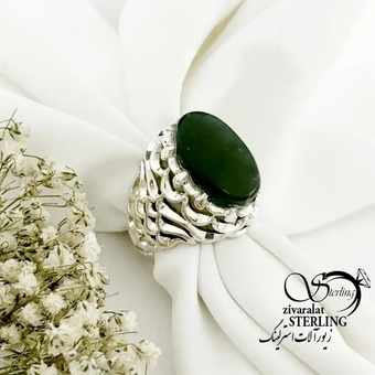 انگشتر نقره مردانه عیار925 سنگ یشم کد 19396