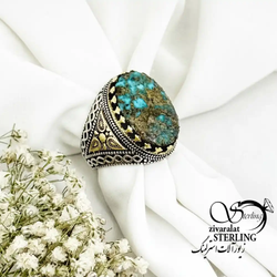 انگشتر نقره مردانه سنگ فیروزه نیشابور عیار925 کد 19398