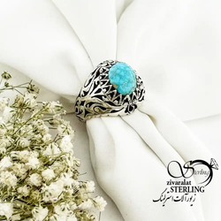 انگشتر نقره سنگ فیروزه نیشابور رکاب دست ساز کد 19399