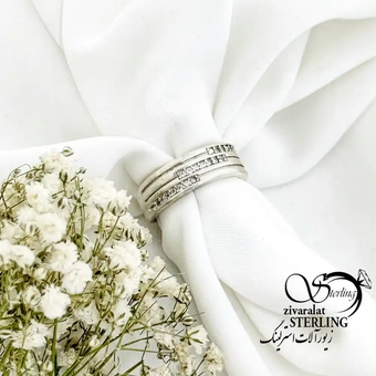 انگشتر (حلقه) نقره نگین سه ردیفه کد 19423