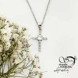 گردنبند نقره آویز صلیب نگین دار کد 19441