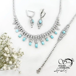 سرویس نقره جواهری با سنگ های فیروزه کد 19485