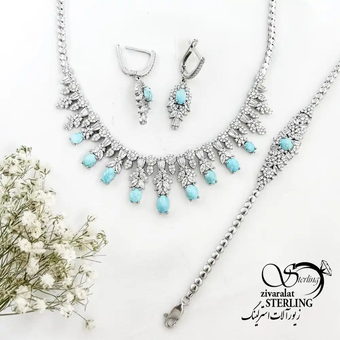 سرویس نقره جواهری با سنگ های فیروزه کد 19485