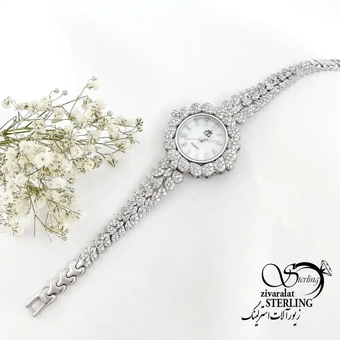 ساعت نقره جواهری فول نگین عیار925 کد 19487