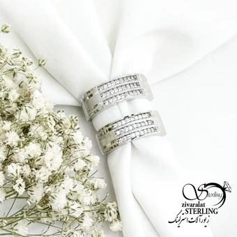 حلقه زنانه نقره با نگین اتمی سه ردیفه کد 19524