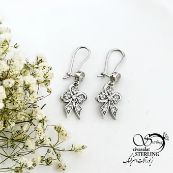 گوشواره نقره ایتالیا آویز پاپیونی کد 19531