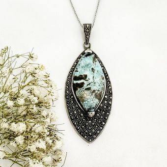 پلاک نقره سیاه قلم با سنگ فیروزه نیشابور کد 19641