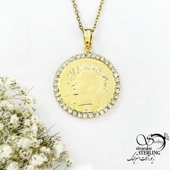 پلاک سکه پهلوی طرح طلا دور نگین کد 19825