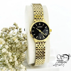 ساعت استیل طلایی برند CITIZEN صفحه گرد مشکی کد 19964