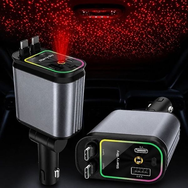 شارژر فندکی خودرو 4 کاره 66 وات مدل B1 / فست شارژ با نور کهکشانی