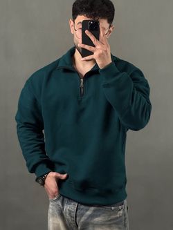 نیم زیپ سه نخ بیسیک سبز ارتشی