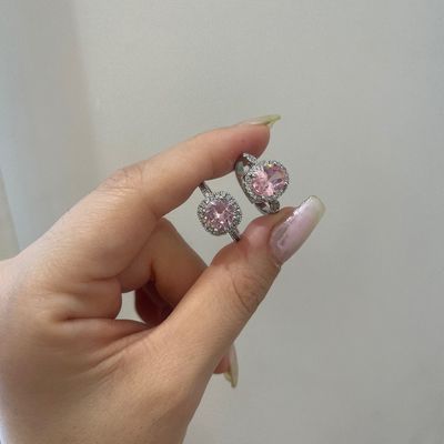 انگشتر تک نگین استیل با نگین صورتی