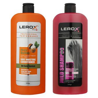 نرم‌کننده مو لروکس مدل شی باتر وزن 550 گرم به همراه شامپو مو لروکس مدل بدون سولفات وزن 550 گرم