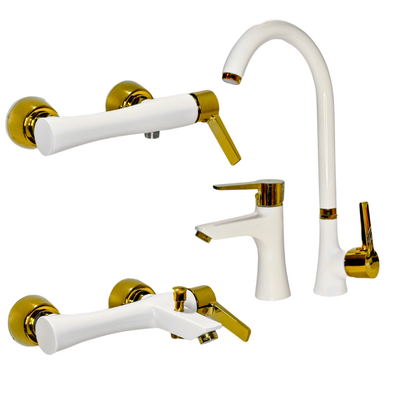 ست شیرآلات 4 تکه مدل پارمیس سفید طلایی (5 سال گارانتی + ارسال رایگان)