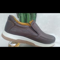 کفش تمام چرم قهوه ای مدل پازل بدون بند کد 356