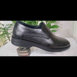 کفش مردانه تمام چرم طبی مشکی بدون بند کد 278