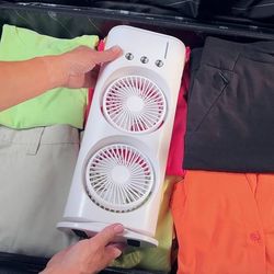 پنکه شارژی دو فن چراغ‌دار