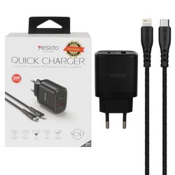 شارژر فست دو پورت Yesido -20W به همراه کابل شارژ Type-C To Lightning