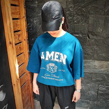 تیشرت باکسی نخ پنبه طرح AMEN کد 109