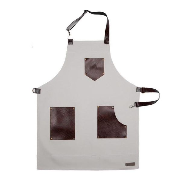 پیش‌بند باریستا Twenty20 مدل B9 - اپرون کرم روشن با جیب‌ و بندهای چرم مناسب کافه‌ها و رستوران‌ها