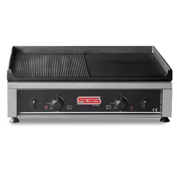 گریل برقی رومیزی صنعتی دو حالته SGS مدل 7050E | صفحه صاف و شیاردار چدنی ساخت ترکیه