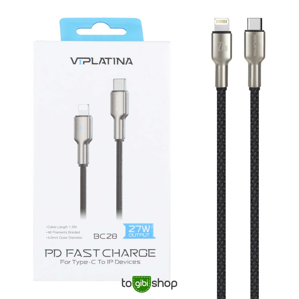 کابل شارژ فست VIPLATINA Type-C To Lightning مدل BC28 27W