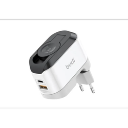 شارژر دیواری 20 وات بودی مدل Budi AC330WEW دو پین با یک خروجی USB، یک خروجی USB-C و یک خروجی شارژ بی سیم ساعت
