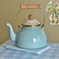 کتری لعابی خالدار آبی