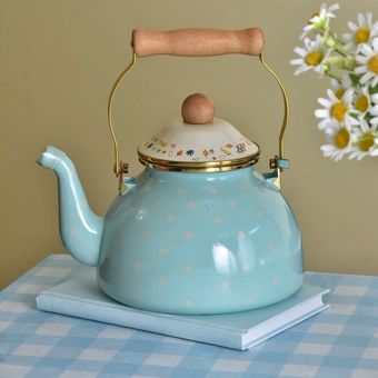 کتری لعابی خالدار آبی