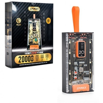 پاوربانک 20.000 فست شارژ بدنه شفاف اپیمکس مدل EPIMAX EP-220 20000mAh