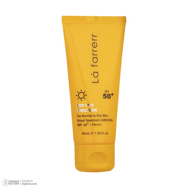 کرم ضدآفتاب و ضدلک بی‌رنگ لافارر مدل SPF50، مناسب پوست‌های خشک و معمولی، حجم 40 میلی‌لیتر