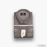 پیراهن مردانه راه‌راه قهوه‌ای سوخته پارچه کتان