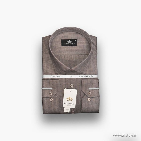 پیراهن مردانه راه‌راه قهوه‌ای سوخته پارچه کتان