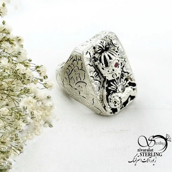 انگشتر نقره دست دوم شیر (تاج) سایز 61 کد 20019