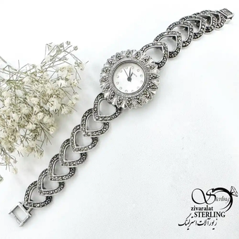 ساعت نقره سیاه قلم 925 عیار ایتالیا کد 20039