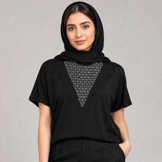 تیشرت زنانه یقه 3 سانتی نگینی کد 3003